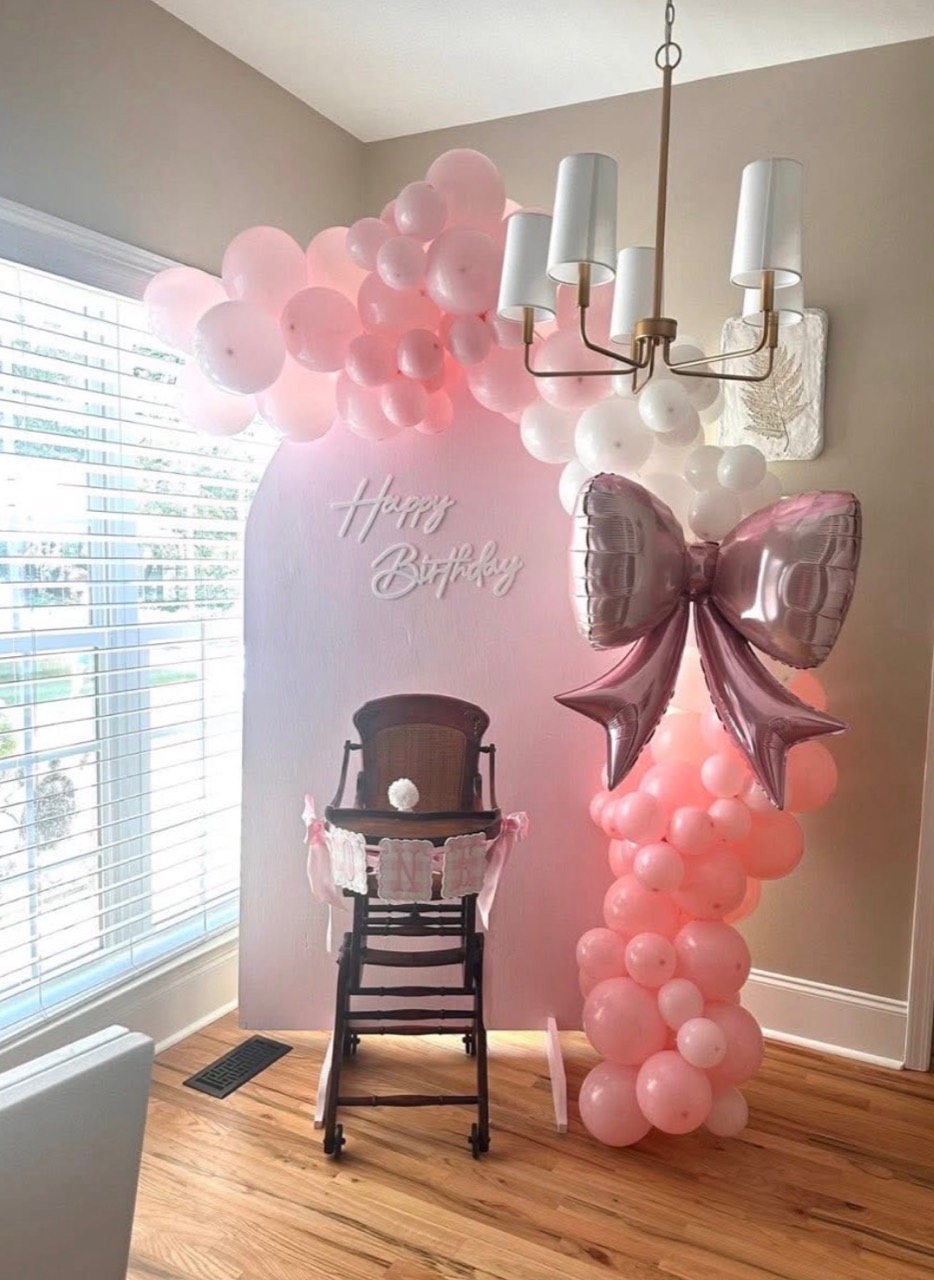 Pink birthday balloon installation by Balloon Bloom Upstate
